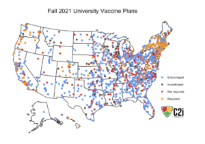 United States Map of Fall 2021 University Vaccine Plans