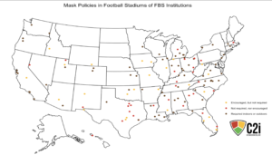 Map of mask policies in football stadiums of FBS institutions
